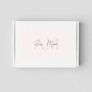 Minimalistic Monogram Initial & Name Pastel Pink Rectangular Sticker