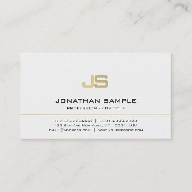 Minimalistic Monogram Modern White Gold Plain Business Card (Front)
