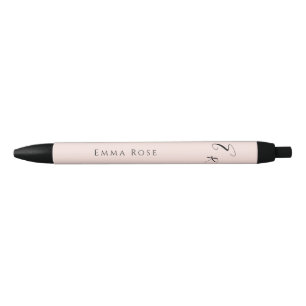 Minimalistic Monogram Name Elegant Blush Pink Black Ink Pen