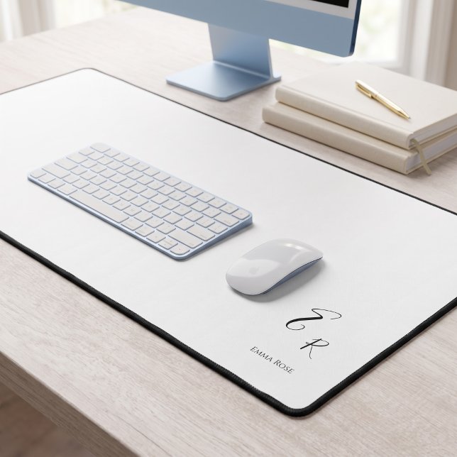 Minimalistic Monogram Name Elegant Script Font Big Desk Mat (Creator Uploaded)
