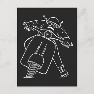 Minimalistic Motor Scooter Rider With Mustache  Postcard