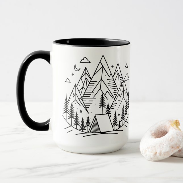 Minimalistic Mountains Camping Mug (With Donut)