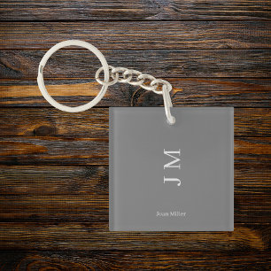 Minimalistic Name & Initials Chic Grey Key Ring
