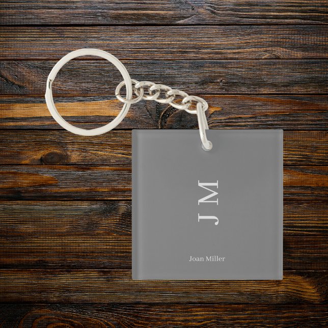 Minimalistic Name & Initials Chic Grey Key Ring (Creator Uploaded)