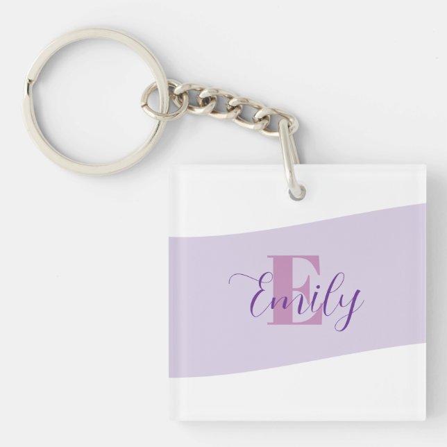 Minimalistic Name Monogram Retro Purple Key Ring (Front)