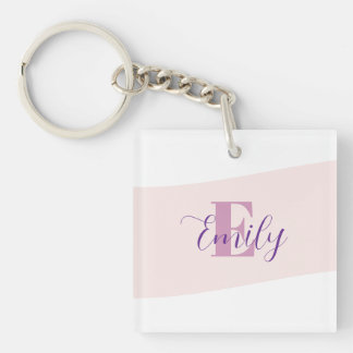 Minimalistic Name Monogram Retro Purple Pink Key Ring