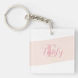 Minimalistic Name Monogram Retro Rose Pink Key Ring