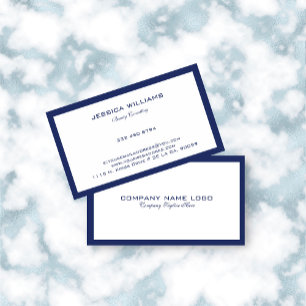 Minimalistic Navy-Blue Border On White Business Card