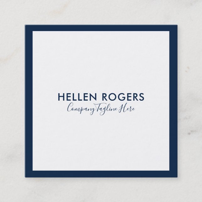 Minimalistic navy-blue border square business card (Front)