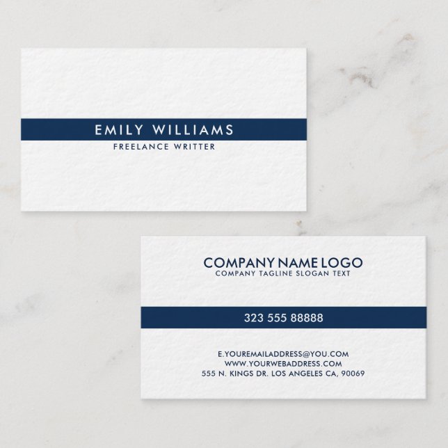 Minimalistic Navy-Blue Thin Stripe On White Business Card (Front/Back)
