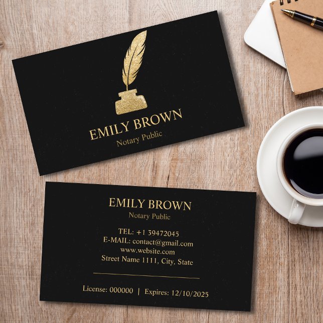 Minimalistic Notary Loan Signing Agent Black Gold Business Card (Creator Uploaded)