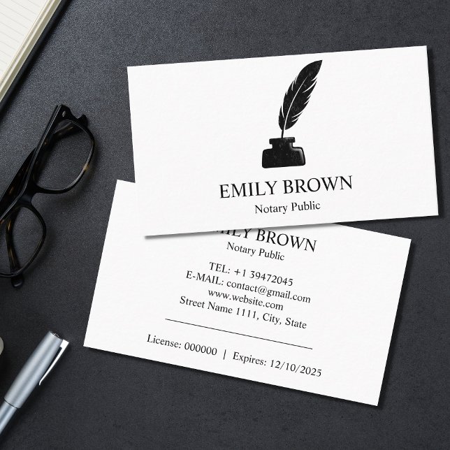 Minimalistic Notary Loan Signing Agent Quill Ink Business Card (Creator Uploaded)
