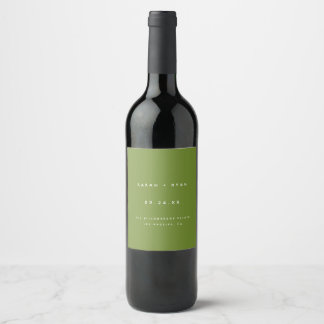 Minimalistic Olive Green Custom Names Wedding Wine Label