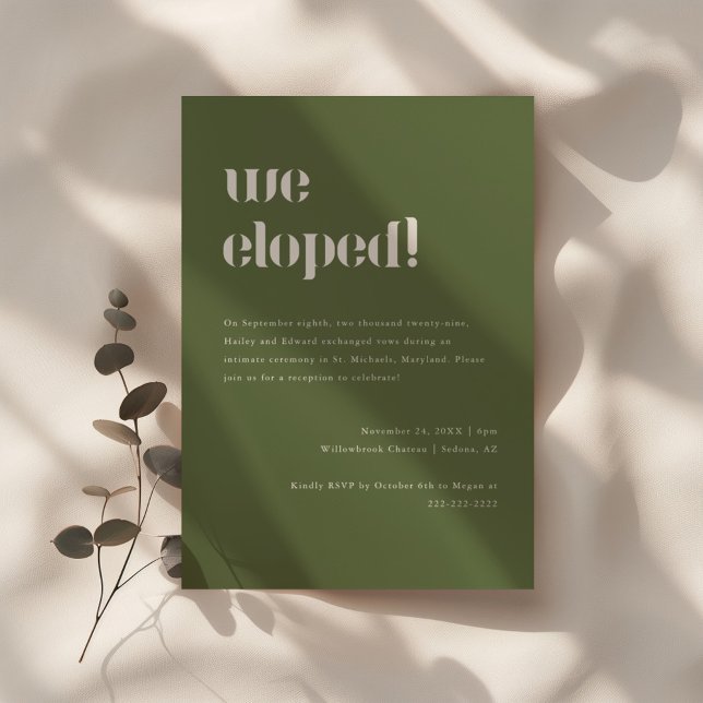 Minimalistic Olive Green Wedding Elopement & Party Invitation (Creator Uploaded)