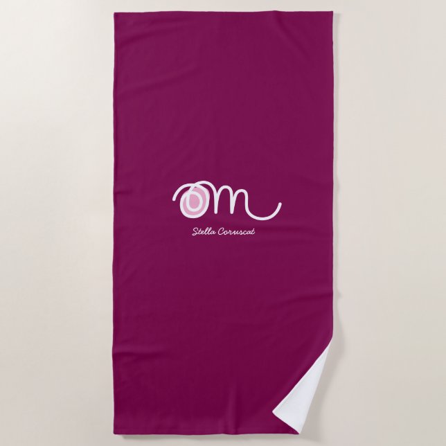 Minimalistic Om Handwritten Personalized Beach Towel (Front)