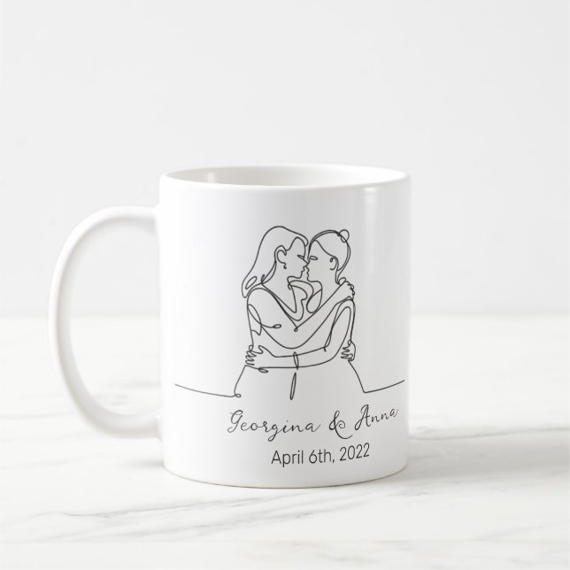 Minimalistic Personalised Lesbian Couple Line Art  Coffee Mug (Left)