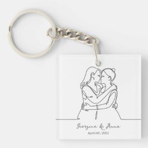 Minimalistic Personalised Lesbian Couple Line Art Key Ring