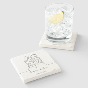 Minimalistic Personalized Lesbian Couple Line Art Stone Coaster