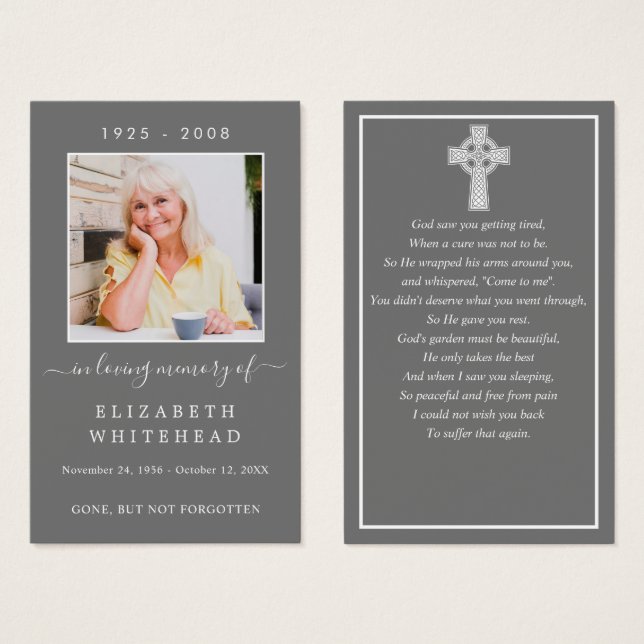 Minimalistic Photo Funeral Celtic Prayer Card (Front & Back)