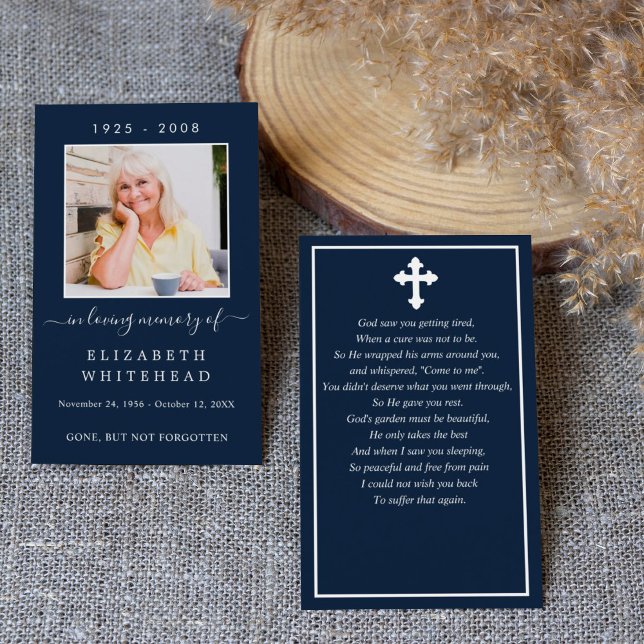Minimalistic Photo Funeral Prayer Navy Card (Creator Uploaded)