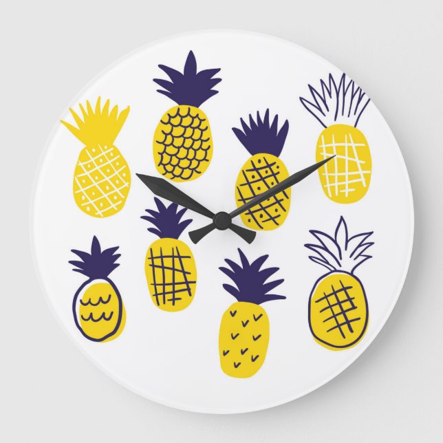Minimalistic pineapples, colourful abstract design large clock (Front)