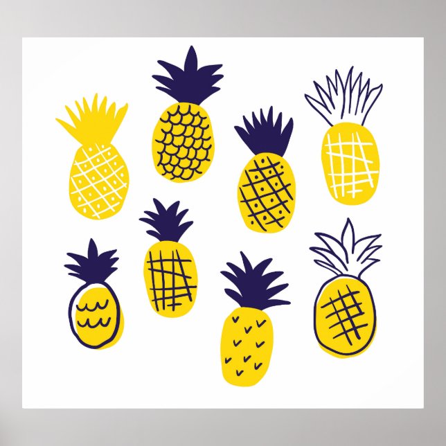 Minimalistic pineapples, colourful abstract design poster (Front)