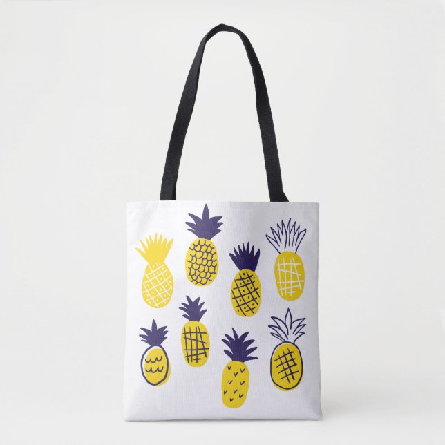 Minimalistic pineapples, colourful abstract design tote bag (Front)