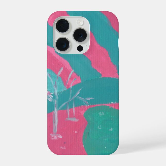 Minimalistic Pink and Green Landscape Phone Case (Back)