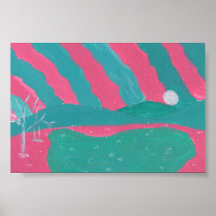 Minimalistic Pink and Green Landscape Print