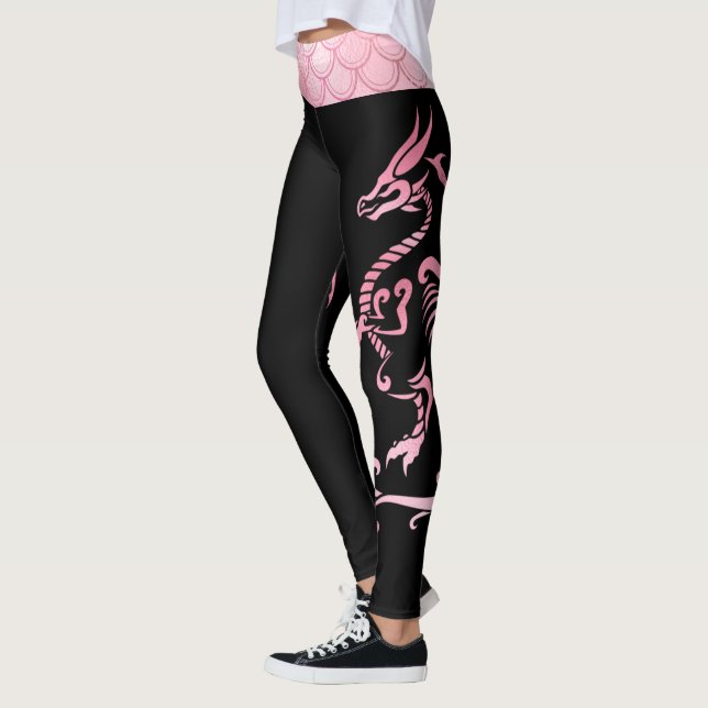 Minimalistic Pink Black Iridescent Scales Dragon Leggings (Left)