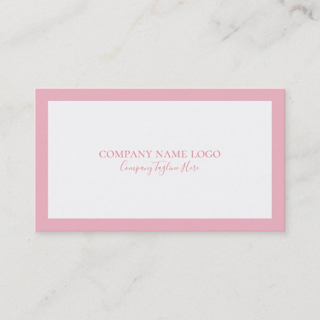 Minimalistic Pink Border On White Business Card (Front)