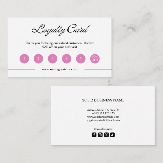 Minimalistic Pink Detail Modern Loyalty Card (Front/Back)