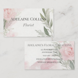 Minimalistic Pink Peonies Watercolor Florist Business Card