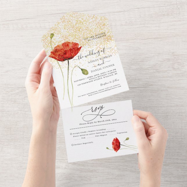 Minimalistic Poppy Elegant Wedding All In One Invitation (Tearaway)