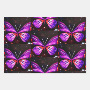 Minimalistic Purple Black and White butterfly  Wrapping Paper Sheet