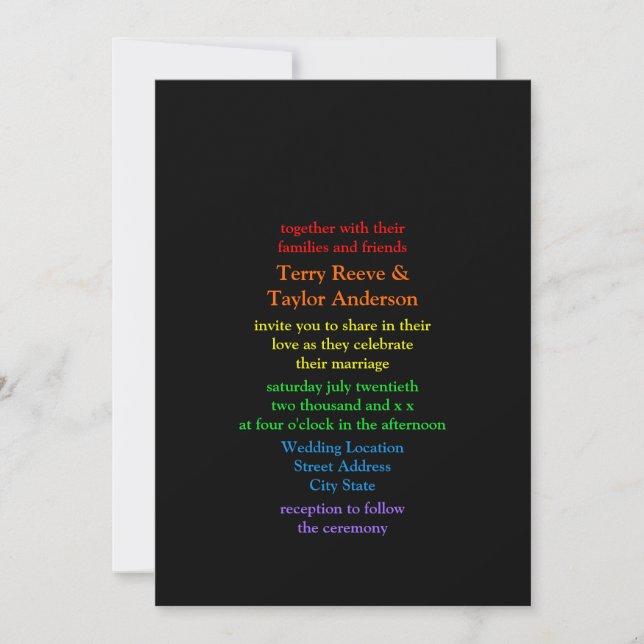 Minimalistic Rainbow-Coloured Font Wedding Invitation (Front)
