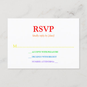 Minimalistic Rainbow-Coloured Font Wedding RSVP Card