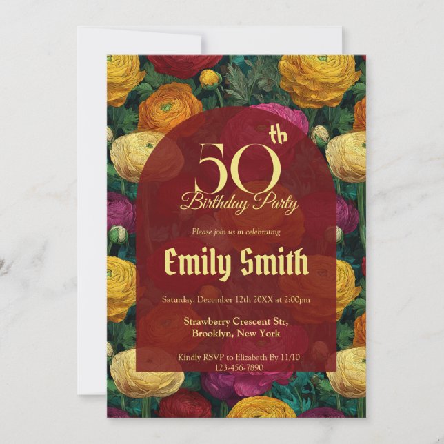Minimalistic Ranunculus Flower Beach Party Invitation (Front)