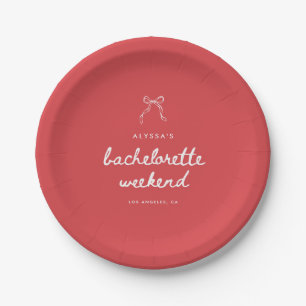 Minimalistic Red Coquette Bow Bachelorette Paper Plate