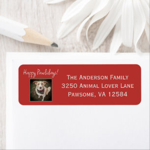Minimalistic Red Happy Pawlidays Pet Holiday Return Address Label