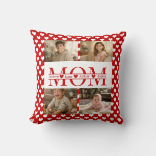 Minimalistic Red Heart Mum Custom 4-Photo Keepsake Cushion