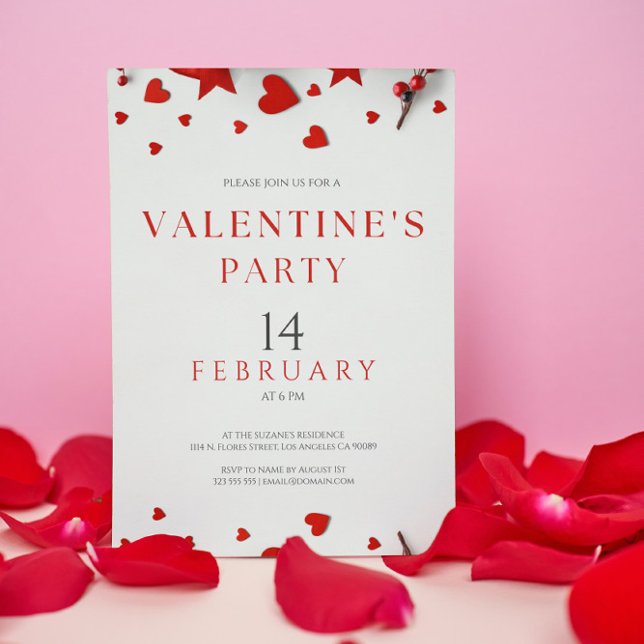 Minimalistic Red Hearts Border Valentine's Party  Invitation (Creator Uploaded)