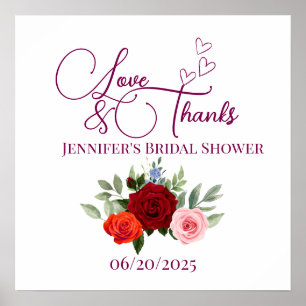 Minimalistic red rose love and thanks bridal poster