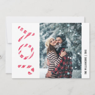 Minimalistic Red White Stripe Candy Cane Joy Photo Holiday Card