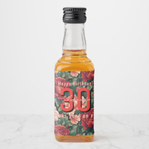 Minimalistic Rose Floral First Birthday Liquor Bottle Label