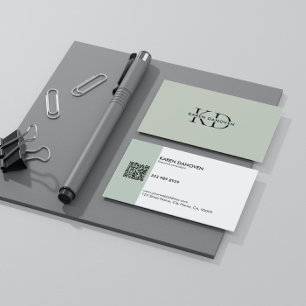 Minimalistic Sage Green Monogram Profesional Business Card
