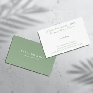 Minimalistic Sage Green White Reversed Business Card