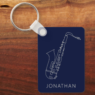 Minimalistic Saxophone Navy Line Saxo Personalised Key Ring