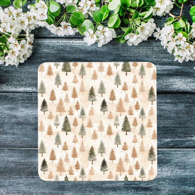 Minimalistic Scandi Neutral Beige Xmas Trees Glass Coaster (Minimalistic Scandi Neutral Beige Xmas Trees Glass Coaster)