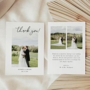 Minimalistic Script 3-Photo Wedding Couple Thank You Card